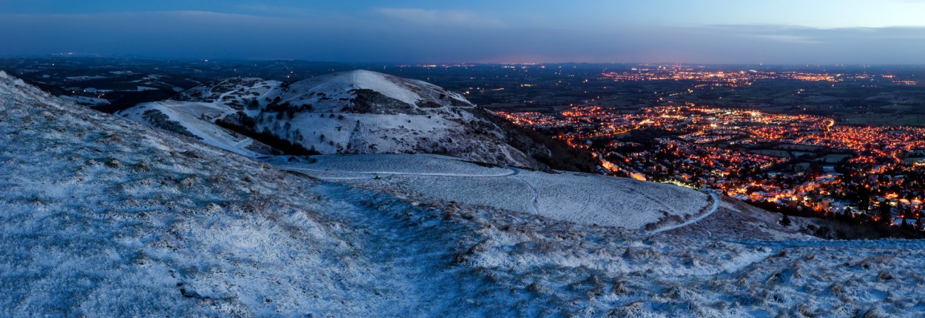 Malvern Hills before sunrise at Winter