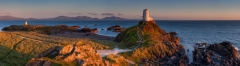 Panoramic landscape photography/ Lighthouse on Anglesey in beautiful sunset light landscape photography prints for sale