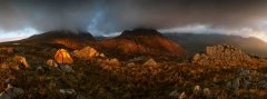 Panoramic Photography Snowdonia Wales /Tryfan and Glyders at summer stormy sunrise landscape photography prints for sale