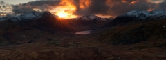 Panoramic landscape photography/ Last light over Tryfan Glyders Snowdonia North Wales mountains sunset panorama landscape photography prints for sale