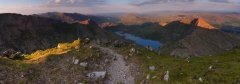 Panoramic landscape photography/ Crib Goch Carnedd Ungain Snowdon Lliwedd Snowdonia Wales at summer sunset panorama landscape photography prints for sale