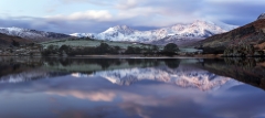Panoramic Winter landscape Snowdonia Wales- Llynau Mymbyr Snowdon Horseshoe Sunrise landscape photography prints for sale