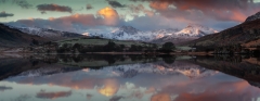 Panoramic landscape photography/Llynau Mymbyr and Snowdon Horseshoe in the background at Winter sunrise landscape photography prints for sale