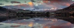 Panoramic landscape photography/Llynau Mymbyr and Snowdon Horseshoe in the background at Winter sunrise landscape photography prints for sale