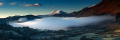 Panoramic landscape photography/ Llyn Gwynant Snowdonia North Wales Misty Winter sunrise landscape photography prints for sale