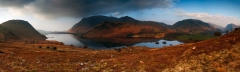 Panoramic landscape photography/Buttermere Lake District at Winter misty sunrise