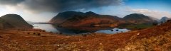 Panoramic landscape photography/Buttermere Lake District at Winter misty sunrise