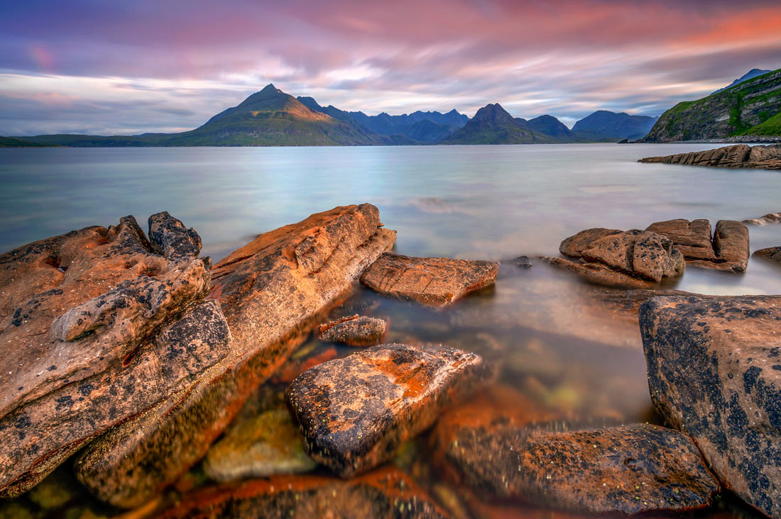 Scotland Landscape Photography/ Cuillin Mountains from Elgol Isle of Skye in the sunrise light