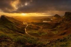 Quiraing Autumn sunrise with our stunning landscape photography canvas prints. Perfect wall art for lovers of the Scottish Highlands!