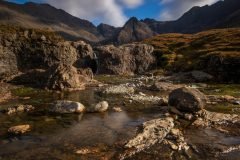 Fairy Pools at sunrise, captured in stunning landscape photography. Elevate your space with exquisite canvas prints from the Isle of Skye.