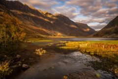 Loch Achtriochtan at autumn sunrise. Browse our collection of canvas prints and wall art, showcasing the stunning Scottish Highlands.
