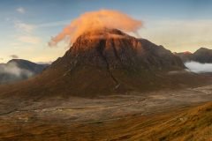 Buachaille Etive Mòr at sunrise. Transform your space with breathtaking landscape photography from the Scottish Highlands.