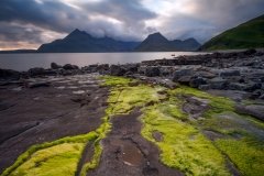 Scotland Landscape Photography/ Cuillin Mountains from Elgol Isle of Skye in the stormy sunset light