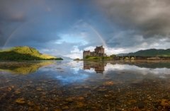 Scotland Landscape Photography/Rainbow over the Eilean Donan Castle at sunrise