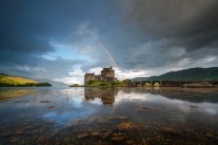 Scotland Landscape Photography/ Rainbow over the Eilean Donan Castle at sunrise