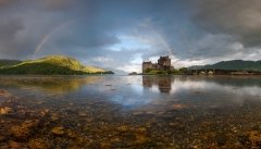 Scotland Landscape Photography/ Rainbow over the Eilean Donan Castle at sunrise