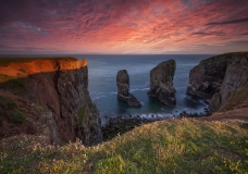 Seascape Photography prints & The stack Pembrokeshire Coast at the last light