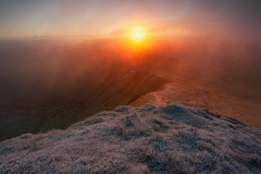 Wales Landscape Photography / Waun Rydd Brecon Beacons Wales at spectacular Winter misty and frost sunrise