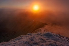 Wales Landscape Photography / Waun Rydd Brecon Beacons Wales at spectacular Winter misty and frost sunrise