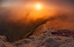 Wales Landscape Photography / Waun Rydd Brecon Beacons Wales at spectacular Winter misty and frost sunrise