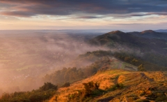 Malvern Hills Worcestershire at misty Autumn sunrise/Landscape Photography Worcestershire prints for sale
