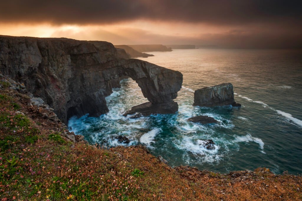 Breathtaking beauty of Pembrokeshire Green Bridge of Wales.