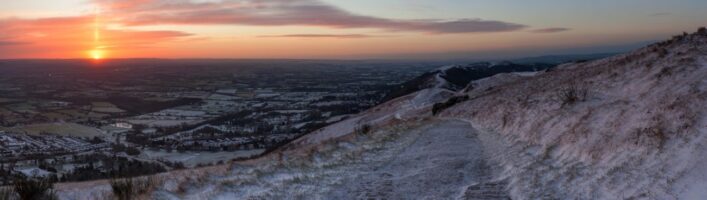 Malvern Hills the counties of Worcestershire  with the first snow in Winter 2017…